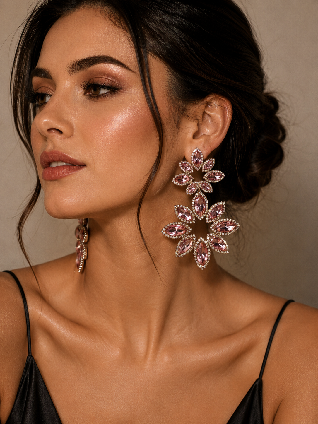Luxury Pink Crystal Floral Drop Earrings