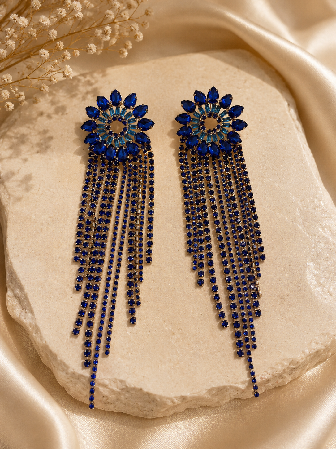 Luxury Sapphire Crystal Tassel Earrings