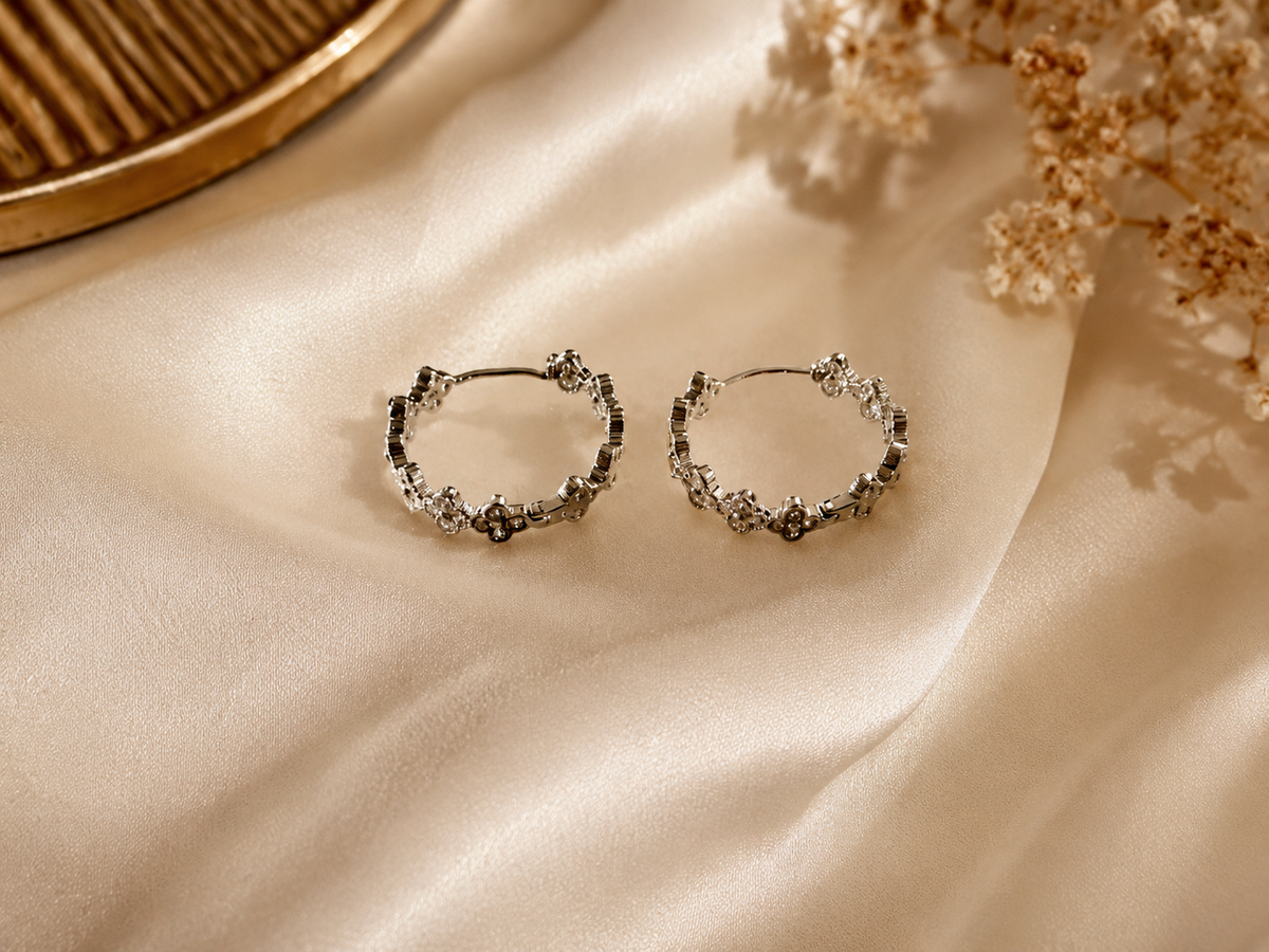 Silver Bloom Luxe Hoops