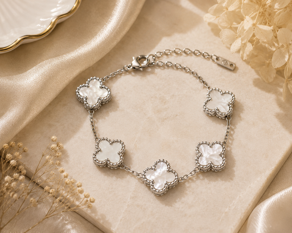 Silver & White Clover Elegance Bracelet