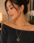 Golden Clover Elegance Necklace & Stud Earrings Set