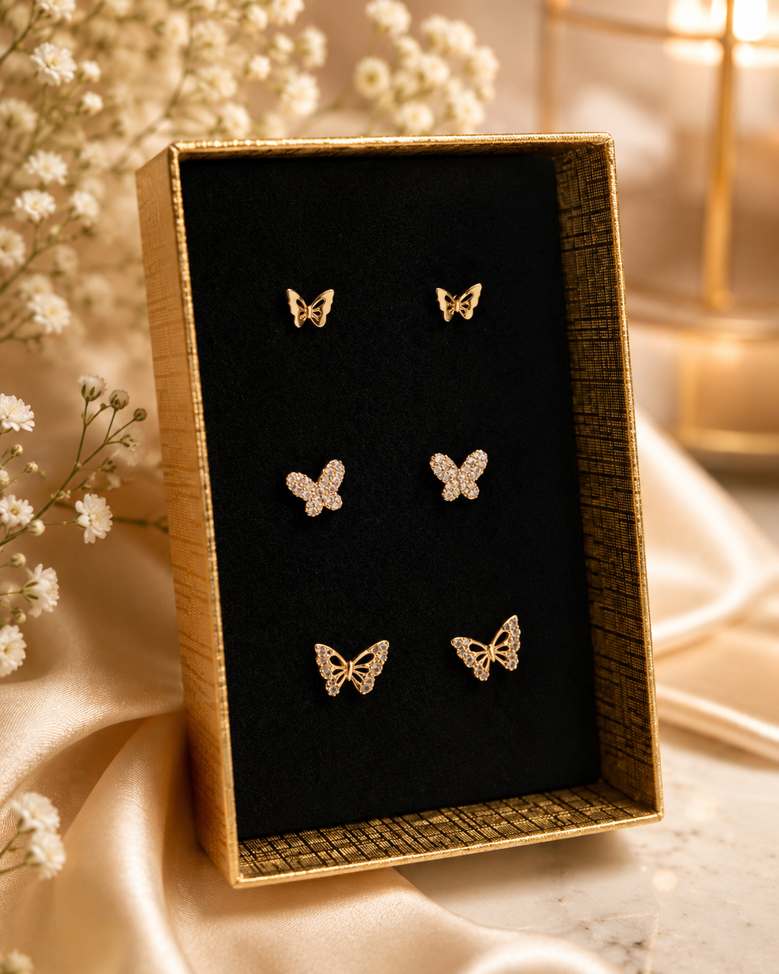 18K Gold Plated Butterfly Stud Earring Set