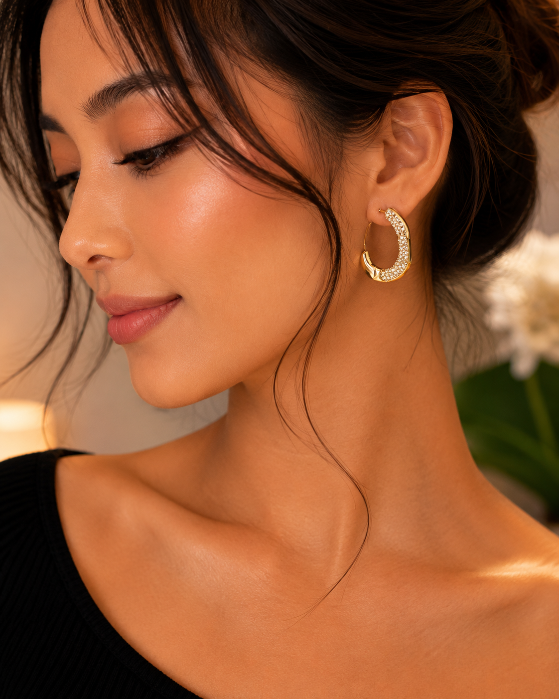 18K Gold Plated Crystal Hoop Earrings