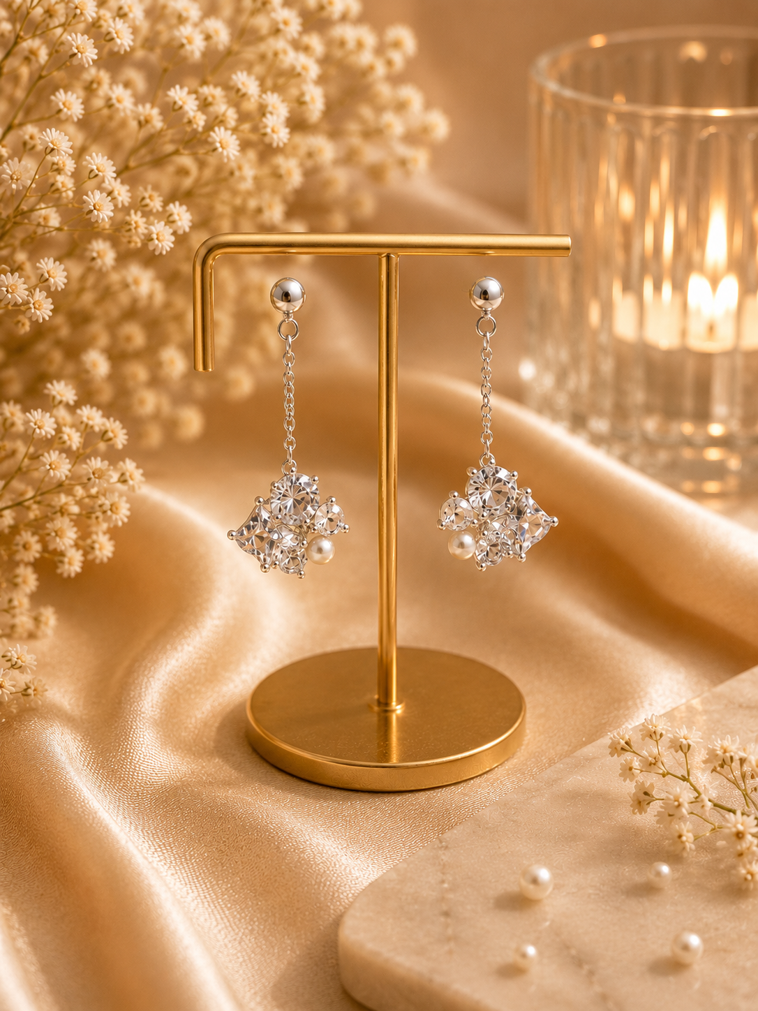 18K Plated Crystal & Pearl Drop Earrings
