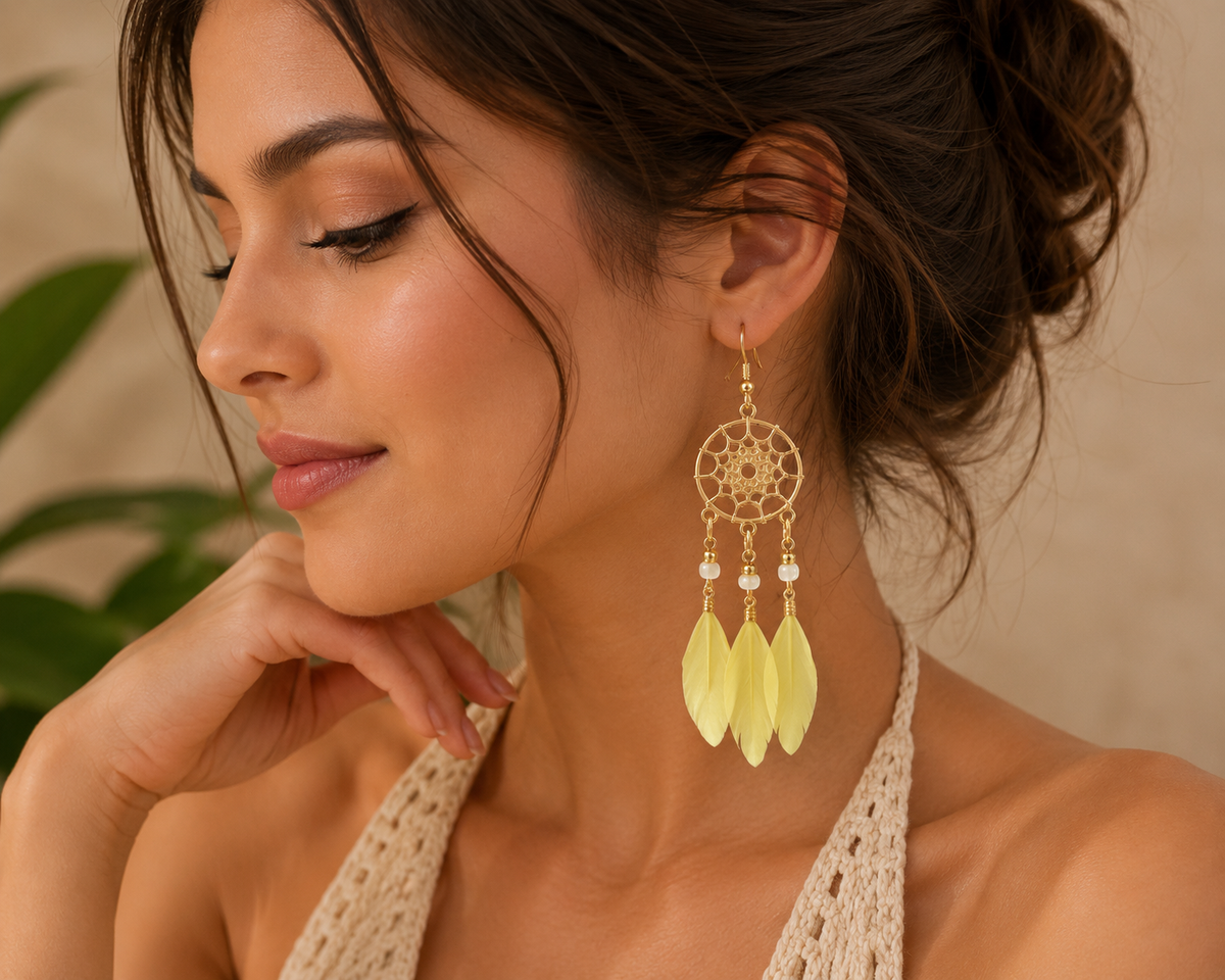 Bohemian Dreamcatcher Feather Earrings