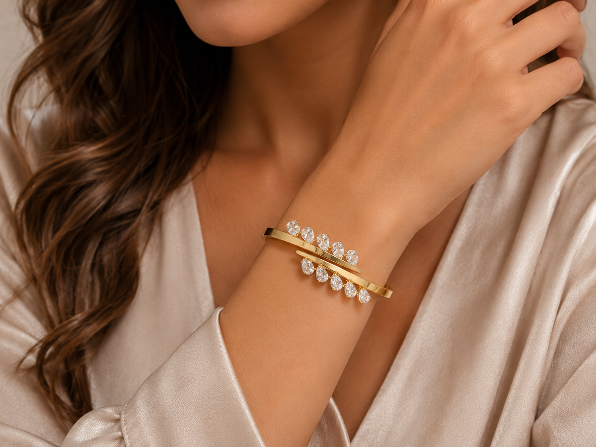 Crystal Leaf Cuff Bangle