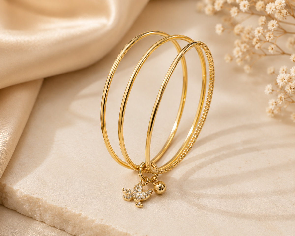 Golden Charm Trio Bangle Set