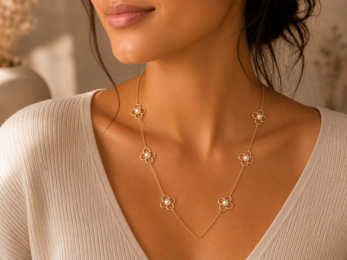 Pearl Blossom Floral Station Necklace