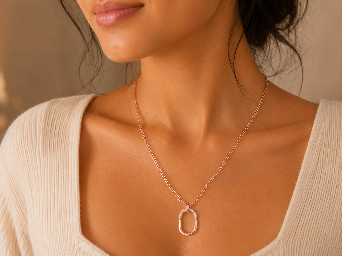 Rose Gold Luxe Oval Link Pendant Necklace