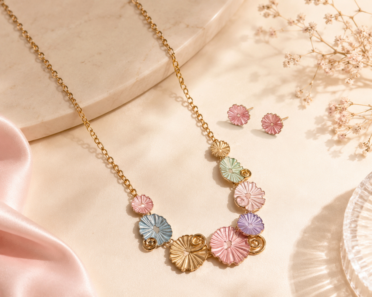 Pastel Blossom Necklace & Earring Set