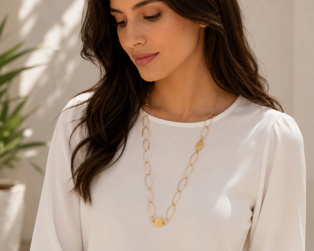 Elegant Gold Oval Link Long Necklace