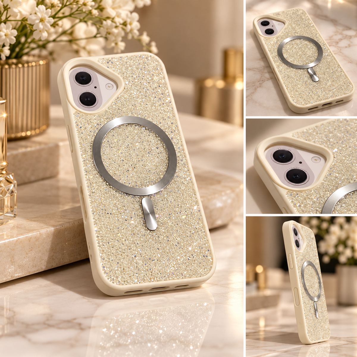 Champagne Crystal Sparkle Magnetic iPhone 15 Case